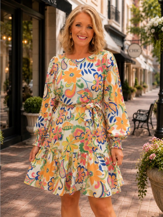 Flying Tomato Dresses & Skirts - Flying Tomato Yellow Floral Puff-Sleeve Tie Waist Mini Dress Size XL
